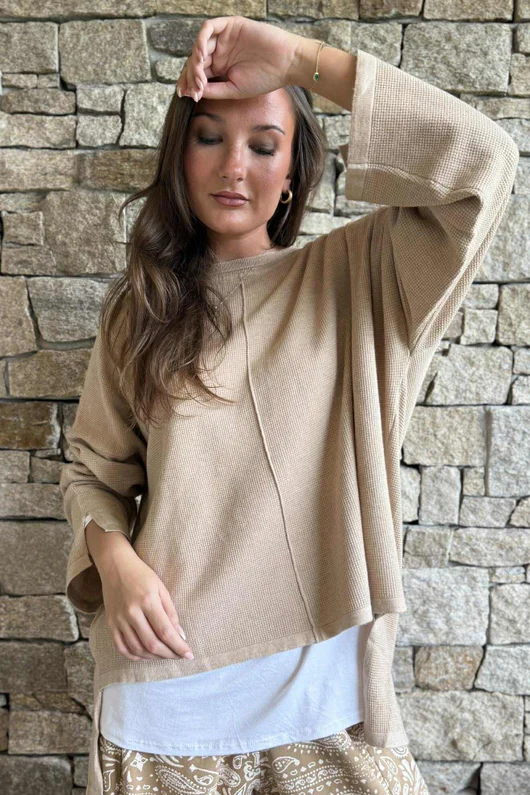Frankie Waffle Box Knit Oatmeal /25=